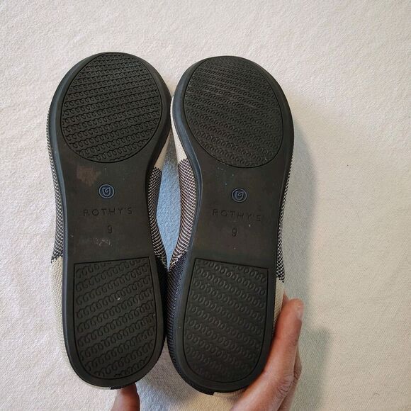 Rothy's Buffalo Plaid Flats Round Toe Captoe Black Cream Shoes Womens 9 Slip On - Picture 7 of 9